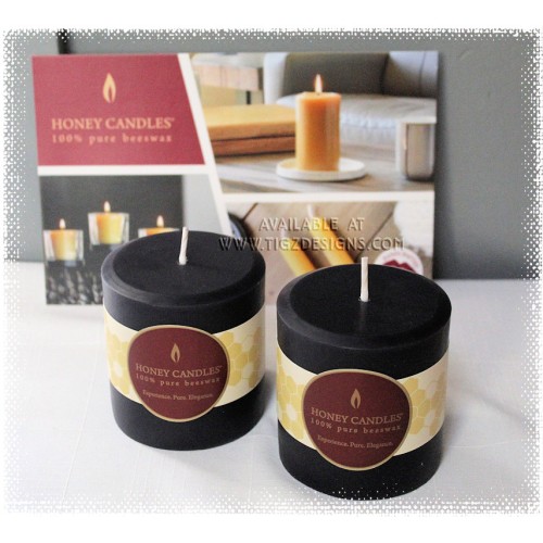 Honey Candles - NEW Black 3" Round Pillar Beeswax Candle